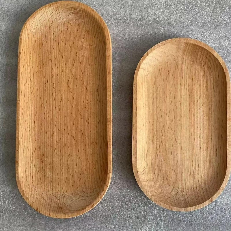 BWRMHME Mini Serving Tray for Jewellery Key Coin Set of 2, Oval Wood Natural Dessert Cup Tray, Small Wooden Cheese Plate, Tableware Decorative Tray - Image 1